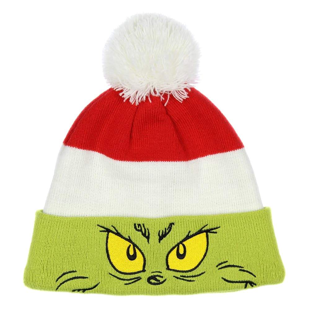 Dr. Seuss Grinch Embroidered Face Color Block Pom Fold Cuff